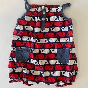 Mud Pie Red and Blue Whale Baby Romper 9-12M